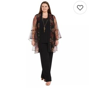R&M Richards Women 3-pc Mesh Sequin Pant Set Sz 6 Bell Sleeves Necklace NWT